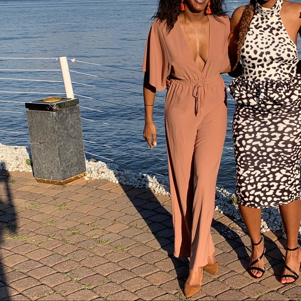 Missguided Deep V Neutral Jumpsuit